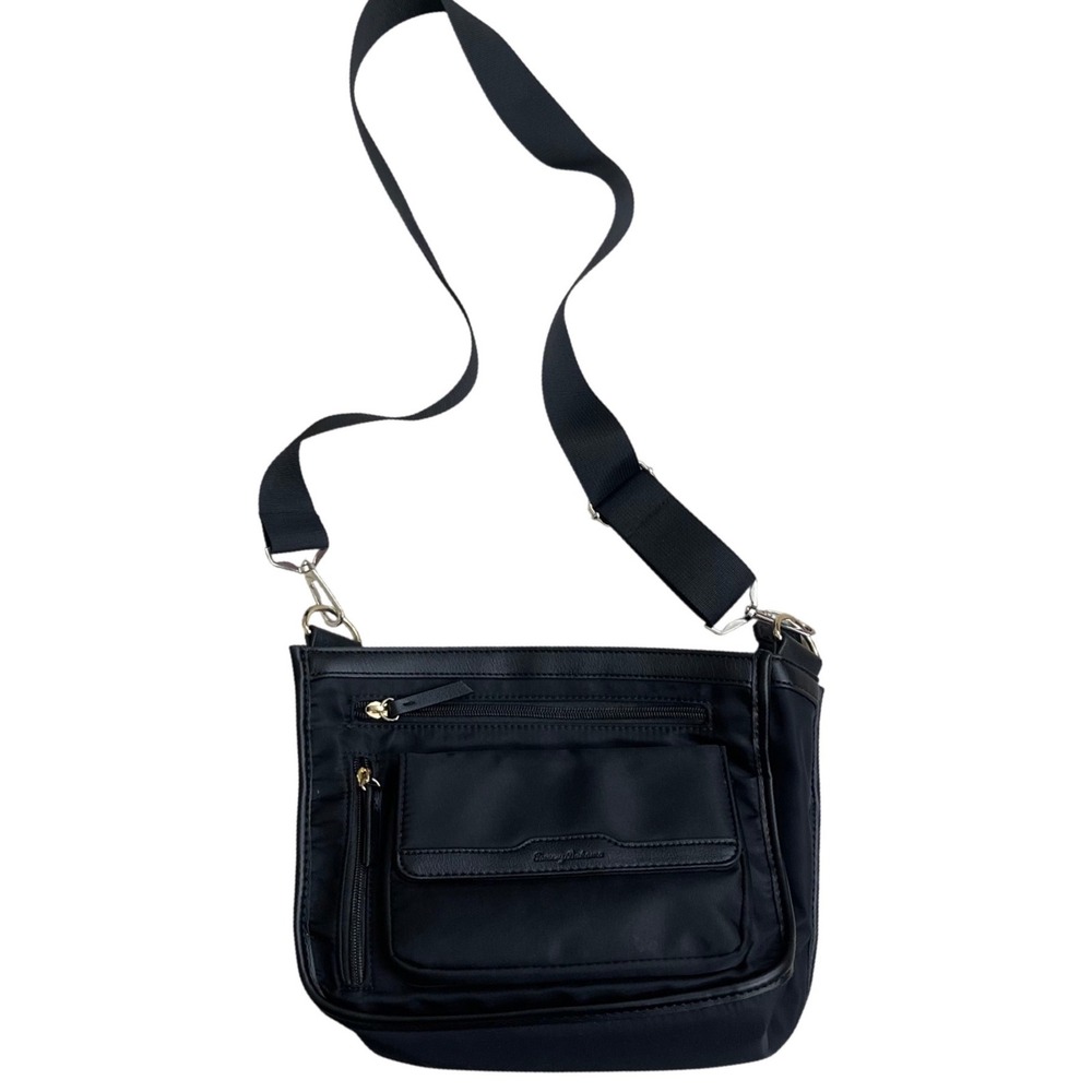 Tommy Bahama Black Nylon Crossbody Bag Multi Pocket Travel Messenger Purse